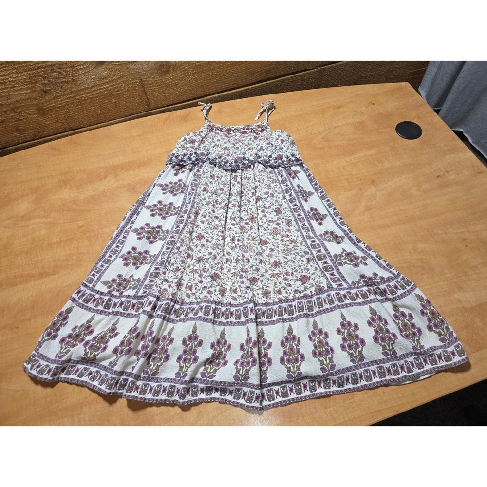 Next Girls Floral Boho Tiered Midi Dress Purple Cream Size 6 Yrs 757-253-089